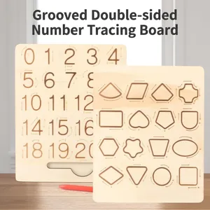 Wooden letter tracing board toy for toddler early learning of numbers and shapes