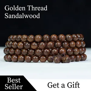 Gold Satin Sandalwood Multi Loop Prayer Beads Bracelet Wooden Mala Meditation Rosary Ethnic Zen Jewelry For Men Women