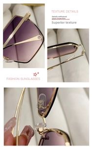 Detail of purple gradient oversized sunglasses with gold hinges and silicone nose pads