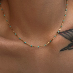 Minimalist 18k gold plated stainless steel necklace with colorful turquoise beads