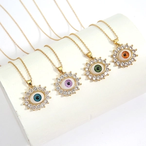 Evil Eye Pendant Necklace Gold Plated Copper Pave Zircon Sun Shape Fashion Jewelry For Women