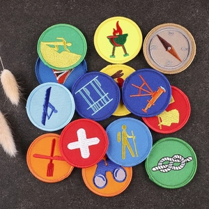 Round Embroidered Patches Outdoor Camping Scout Theme Iron On Cloth Badges For Clothing Jackets Backpacks DIY Decoration