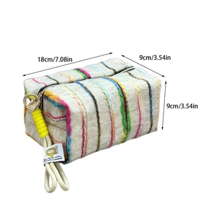 Detailed size specifications of the striped cotton fabric toiletry bag with hand strap