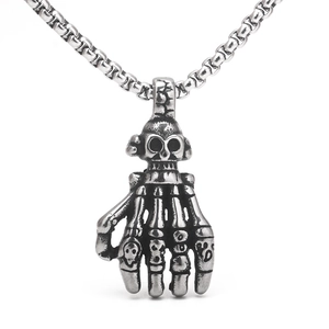Collier Pendentif Main De Squelette En Acier Inoxydable Griffe De Fantôme Crâne Gothique Punk Hip Hop Pour Hommes
