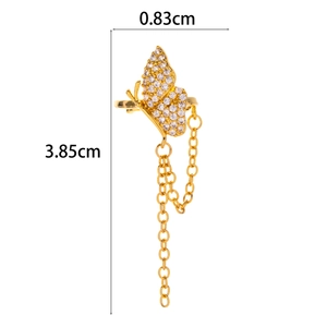 Detail showing dimensions of gold butterfly ear cuff with micro-pave cubic zirconia