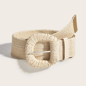Ceinture large tressée en paille avec boucle rectangulaire pour robe de vacances