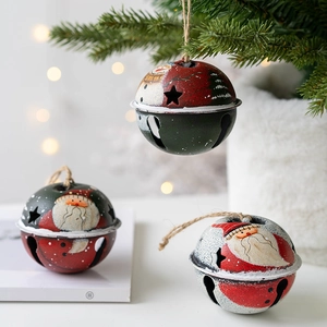 Clochettes de Noël Vintage en Métal Avec Corde de Chanvre Père Noël Bonhomme de Neige Suspendues pour Sapin de Noël Décoration