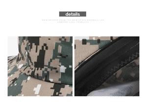 Detailed macro view of camo sun hat featuring breathable mesh lining and inner sweatband