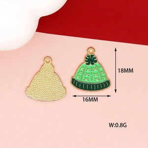 Detail of green hat enamel charms with 18mm height and 16mm width measurements