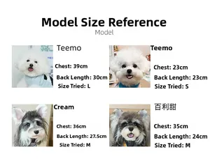 Detailed pet size guide with measurements for chest and back length on knitted sweaters