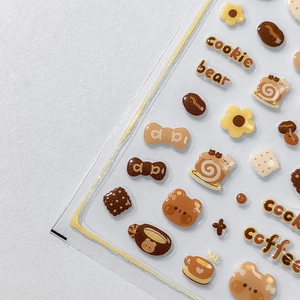 3D cute bear and coffee theme cartoon nail art stickers with relief texture for kids