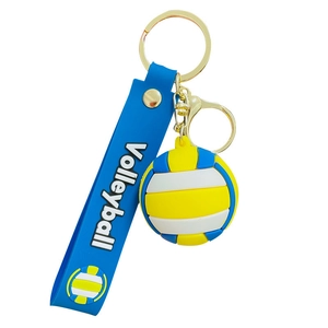 Creative volleyball keychain featuring a blue strap and yellow-blue-white sphere pendant