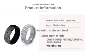 Especificaciones detalladas de anillos de baloncesto de 8mm en acero negro y plata mate