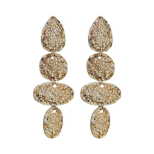 Vintage textured golden geometric drop earrings with irregular metallic waterdrop design