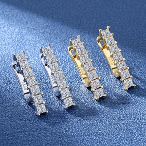 Korean Style Square Rhinestone Huggie Hoop Earrings For Women Copper Jewelry With 925 Sterling Silver Post Gold Plated