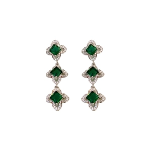 Boucles d'oreilles pendantes vintage trèfle vert et blanc avec détails luxueux
