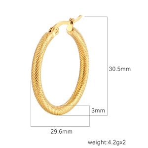 Detailed dimensions of 18K gold plated stainless steel textured hoop earrings for women
