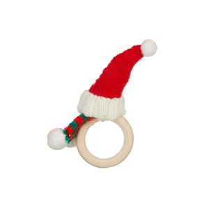 Portatovagliolo in legno con mini cappello di Natale in maglia rossa e sciarpa