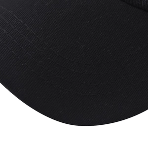 Close-up of black cotton twill visor with four parallel reinforcement stitching lines