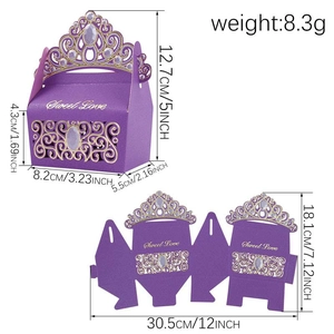 European crown paper candy box with dimensions and Sweet Love gold foil stamping