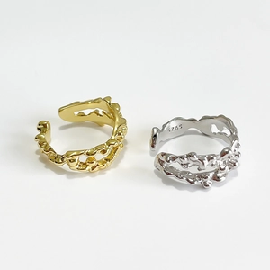 Irregular lava texture 925 sterling silver open rings in gold and silver finish