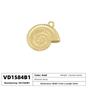 Détails d'un pendentif nautile en laiton doré avec dimensions et spécifications de poids