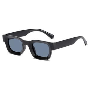 Retro square thick-frame sunglasses with dark UV protection lenses and wide temples