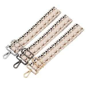 Adjustable geometric diamond wide bag straps with gold, silver, and black metal hooks