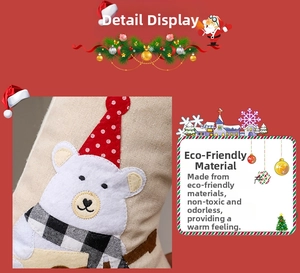 Détail de chaussette de Noël avec applique ours polaire et tissu en toile écologique