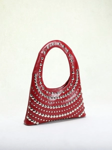 Punk style Angola red leather underarm bag with silver stud hardware details