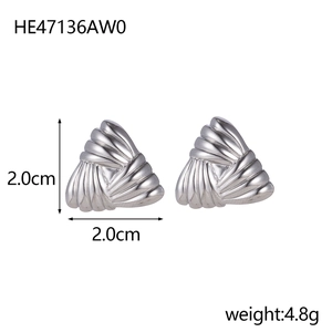 Detail of silver triangular earrings with texture, 2.0cm size and 4.8g weight