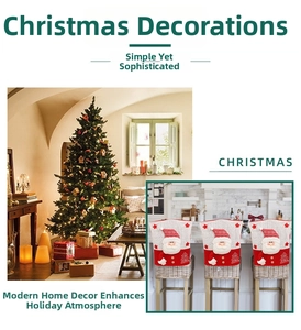 Detailed view of three red Christmas chair covers featuring 3D Santa and snowman embroidery