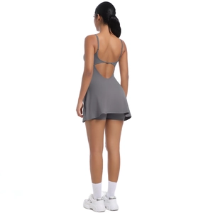 Back view of sport dress with built-in shorts and stylish cutout back design
