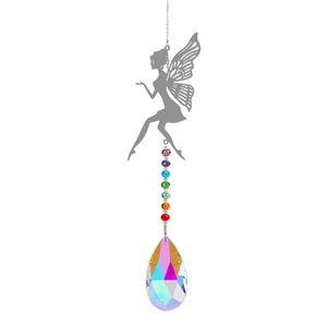 Fairy silhouette metal suncatcher with colorful beads and crystal prism pendant decoration