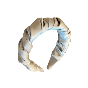 Elegant champagne pleated satin headband with high-gloss silk texture for women