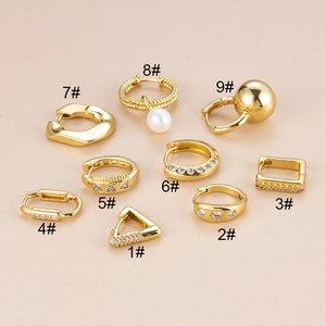 Geometric Brass Zircon Ear Cartilage Studs Helix Piercing Irregular Ear Cuffs Minimalist Jewelry For Women