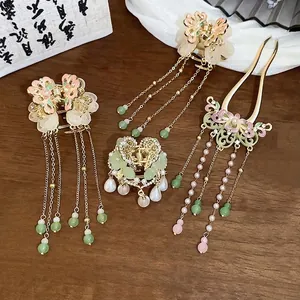 Traditional Chinese flower hairpins and butterfly tassel clips set with pearls