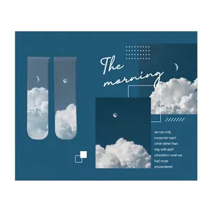 Set of 2 magnetic bookmarks with aesthetic blue sky, white clouds, and moon art patterns