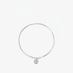 925 Sterling Silver Bracelet Round Cubic Zirconia Pendant Snake Chain Sparkly Minimalist Jewelry Accessory Women