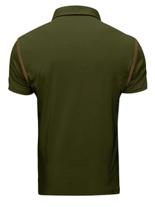Detail view of dark green Polo shirt back showing clean stitching and fabric texture