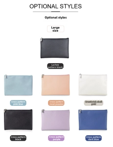 Litchi and Saffiano grain PU leather pouches with top zip closure in various colors