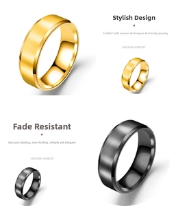 Detail of brushed gold and black titanium rings featuring vacuum plating and matte finish