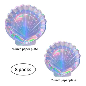 Laser shell-shaped disposable paper plates set in 9-inch and 7-inch sizes with 8 packs