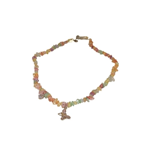 Colorful beaded butterfly necklace with sparkling zircon heart stones for a summer look