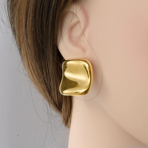 Elegant gold irregular geometric stud earrings in 304 stainless steel for women