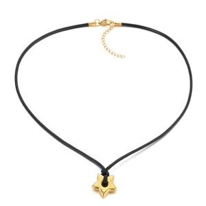 Minimalist gold hollow star pendant necklace with black braided nylon rope and lobster clasp