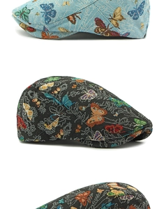 Detailopname van retro jacquard baret met vlinderpatroon en verfijnde geweven textuur
