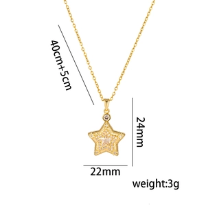 Elegant gold star pendant necklace with cubic zirconia stones and 40cm plus 5cm chain