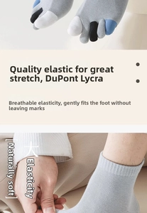 Detail von grauen Zehensocken mit hoher Elastizität und Dehnung aus DuPont Lycra-Material