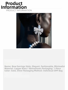 Close-up of elegant rhinestone bow tassel earrings with sparkling metallic detail
